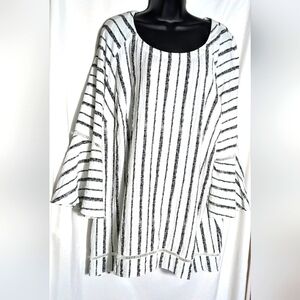 Women's‎ JM COLLECTION Bell-Sleeve Crinkle Top White & Black Striped | Size 3X